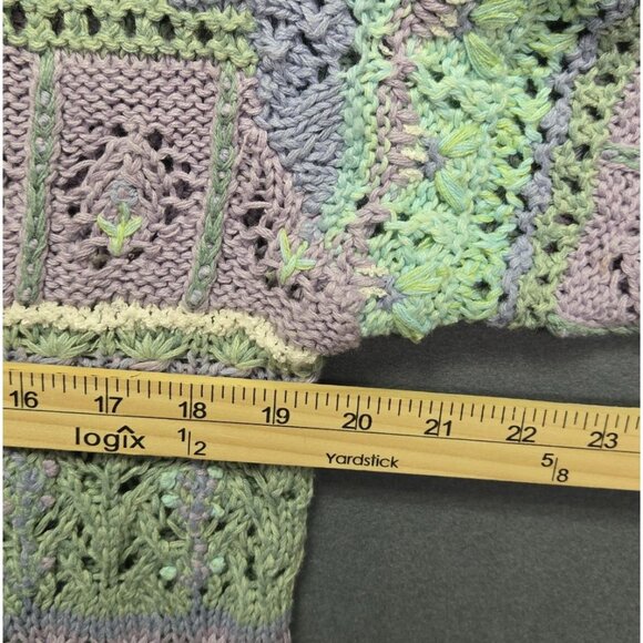 Vintage Hand-Knitted Cottagecore Grandma Cardigan Sweater M Pastel - Picture 9 of 10